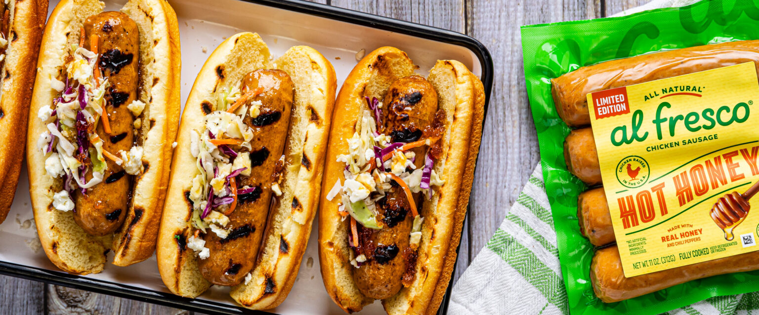 Kayem sausages prepared for foodservice