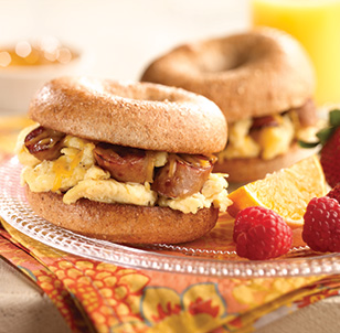 Apple Maple Chicken Sausage Open Face Breakfast Bagels