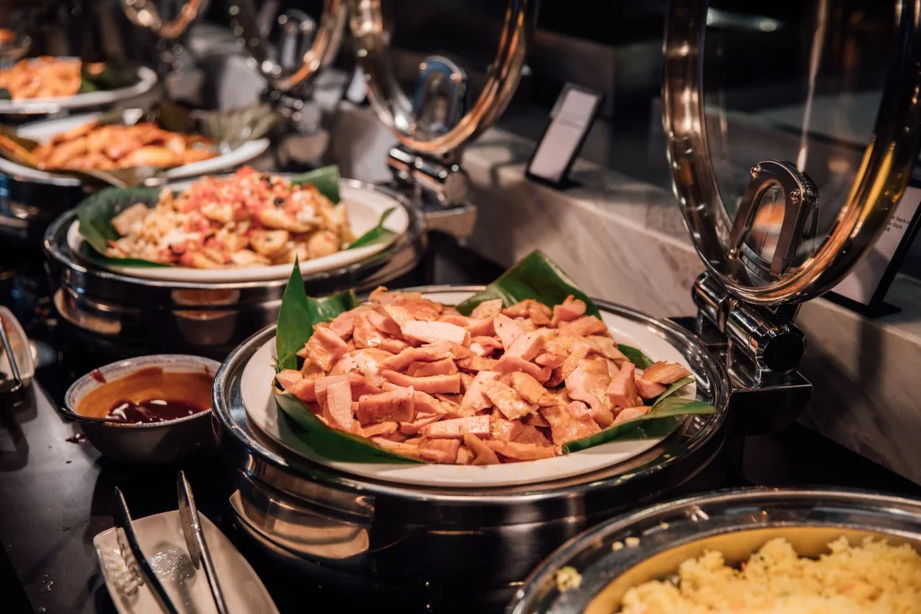 Hotel buffet with sliced ham