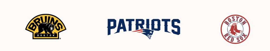 Boston Bruins, New England Patriots and Boston Red Sox logos