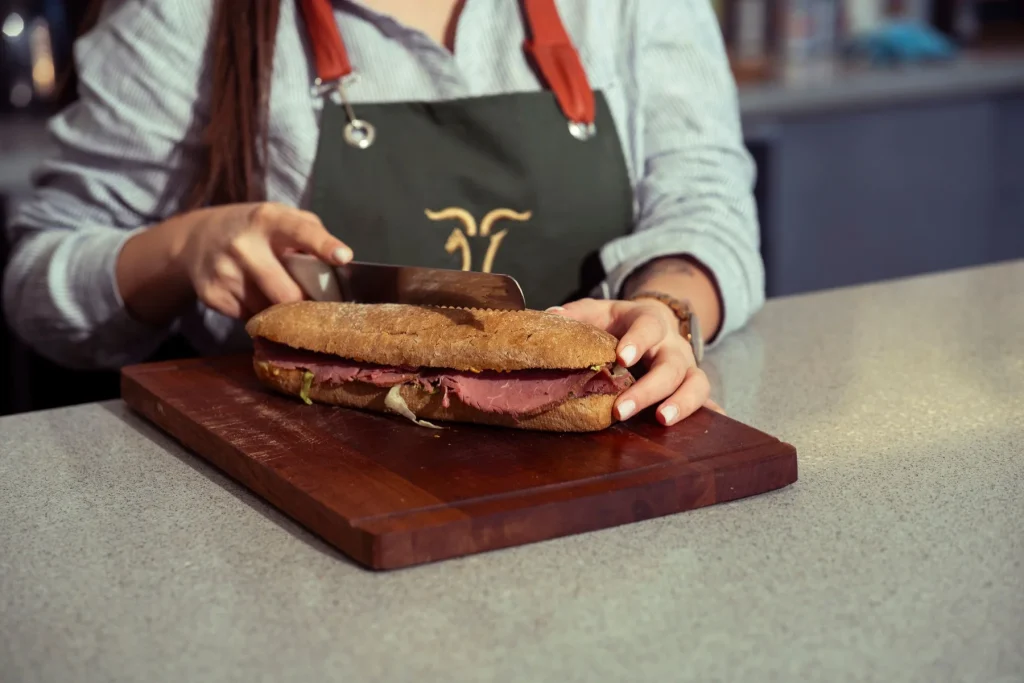 Deli sandwich on a cutting board
